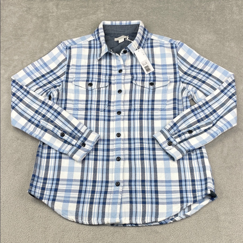 NEW Outerknown XS/S Womens 100% Organic Cotton Blue and White Blanket Shirt